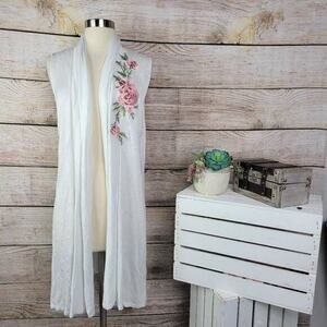 NWT Joseph A. Women's White Floral‎ Embroidered Open Front Cardigan Size XL